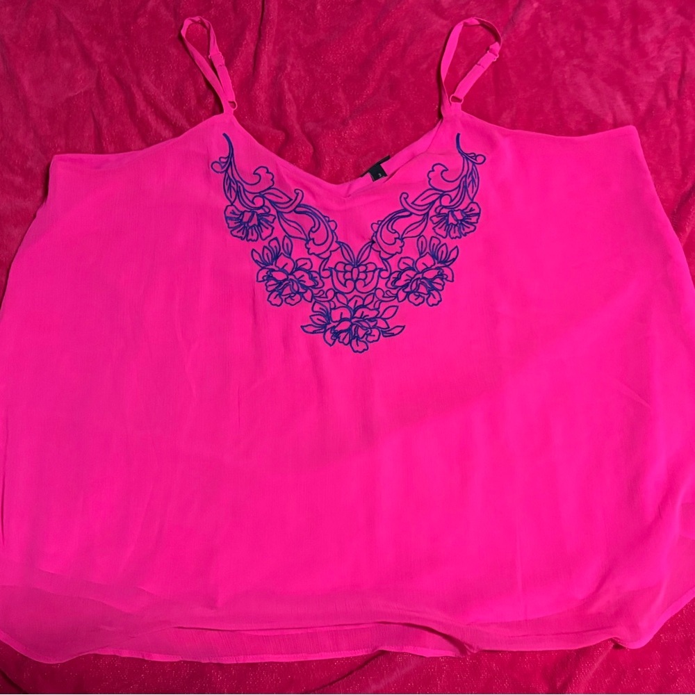 Torrid Fuchsia Camisole with Navy Embroidery